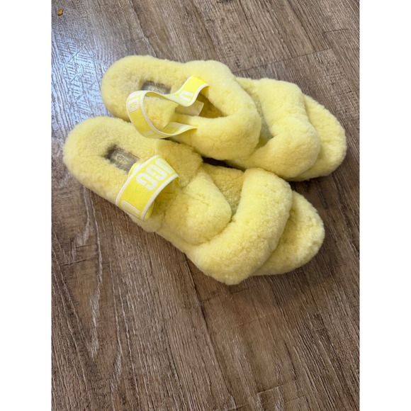 UGG Shoes - UGG Oh Fluffita Sulfur Yellow Sheepskin Platform Slingback Slides Sandals Size 9